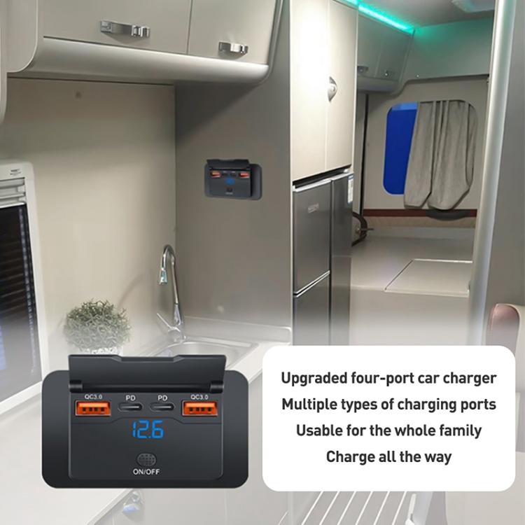 Car Modified 4-port Charger, with Voltmeter & Switch(Black) - Car Modification by buy2fix | Online Shopping UK | buy2fix