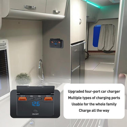 Car Modified 4-port Charger, with Voltmeter & Switch(Black) - Car Modification by buy2fix | Online Shopping UK | buy2fix