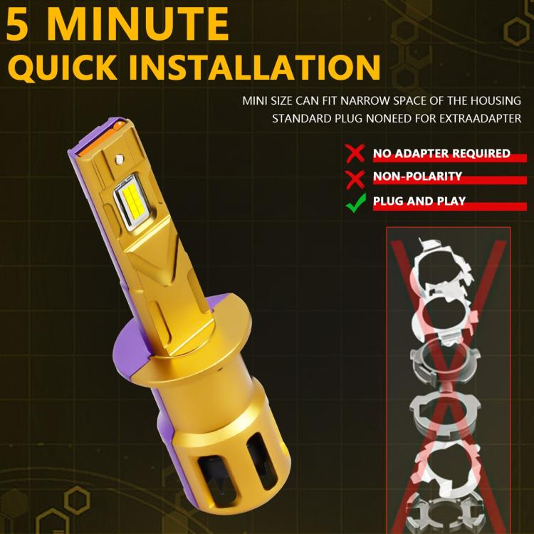 H1 2pcs/Pack 35W 3000LM 6500K IP68 Waterproof Car LED Headlight Bulb(Gold) - LED Headlamps by buy2fix | Online Shopping UK | buy2fix