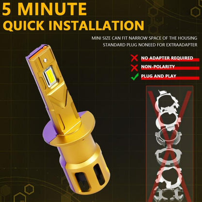 H1 2pcs/Pack 35W 3000LM 6500K IP68 Waterproof Car LED Headlight Bulb(Gold) - LED Headlamps by buy2fix | Online Shopping UK | buy2fix