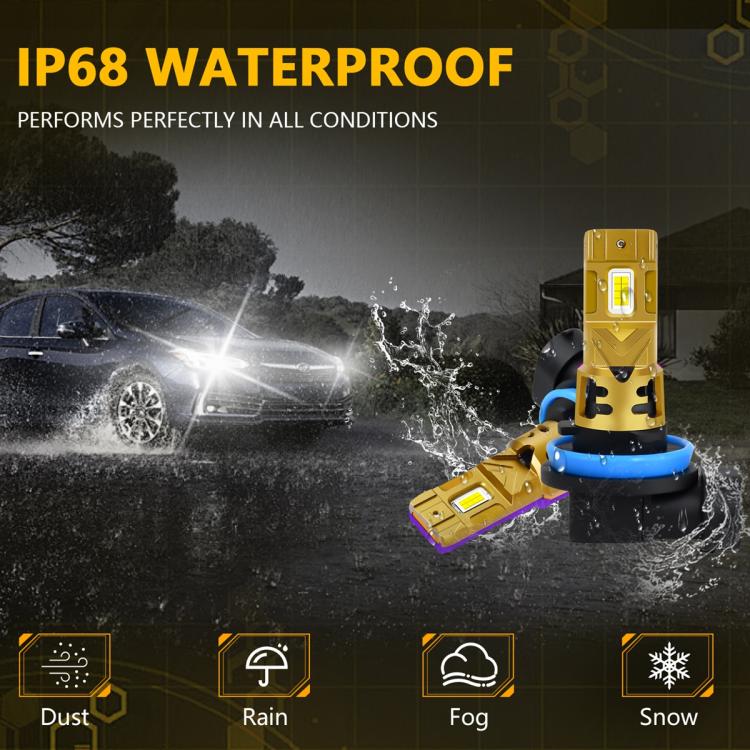 H11 2pcs/Pack 35W 3000LM 6500K IP68 Waterproof Car LED Headlight Bulb(Gold) - LED Headlamps by buy2fix | Online Shopping UK | buy2fix