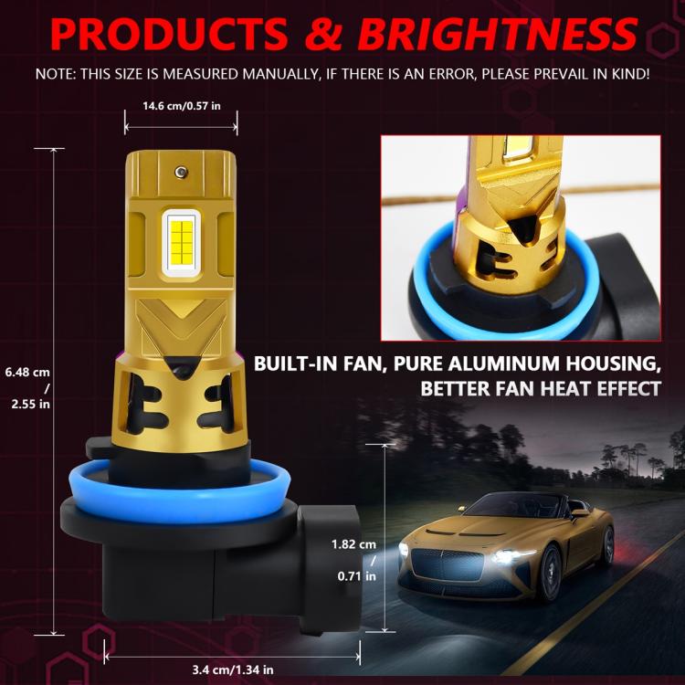 H11 2pcs/Pack 35W 3000LM 6500K IP68 Waterproof Car LED Headlight Bulb(Gold) - LED Headlamps by buy2fix | Online Shopping UK | buy2fix