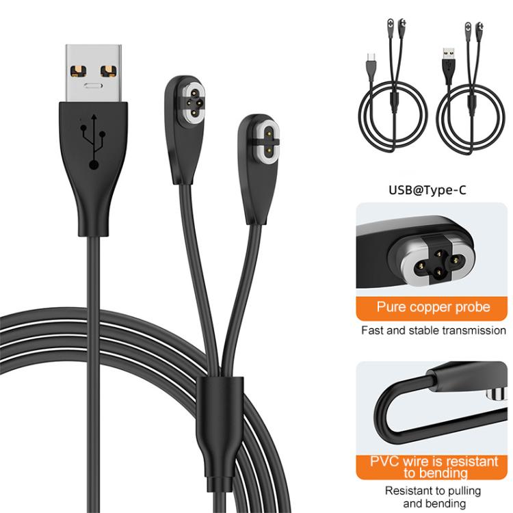 Type-C to 2 Pin / 4 Pin 2 in 1 Magnetic Charging Cable For Shokz Bone Conduction Earphone(Black) - Other Accessories by buy2fix | Online Shopping UK | buy2fix