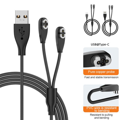 Type-C to 2 Pin / 4 Pin 2 in 1 Magnetic Charging Cable For Shokz Bone Conduction Earphone(Black) - Other Accessories by buy2fix | Online Shopping UK | buy2fix