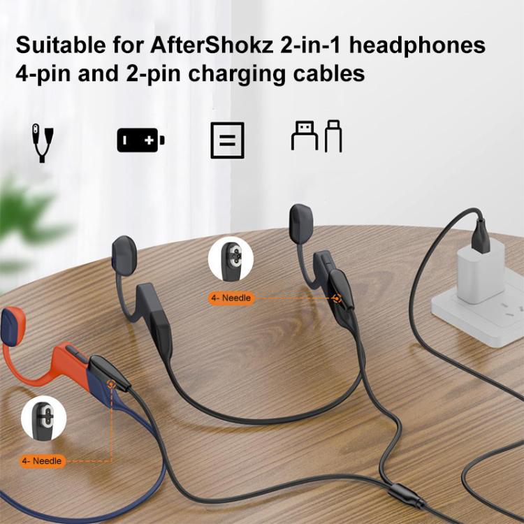 Type-C to 2 Pin / 4 Pin 2 in 1 Magnetic Charging Cable For Shokz Bone Conduction Earphone(Black) - Other Accessories by buy2fix | Online Shopping UK | buy2fix