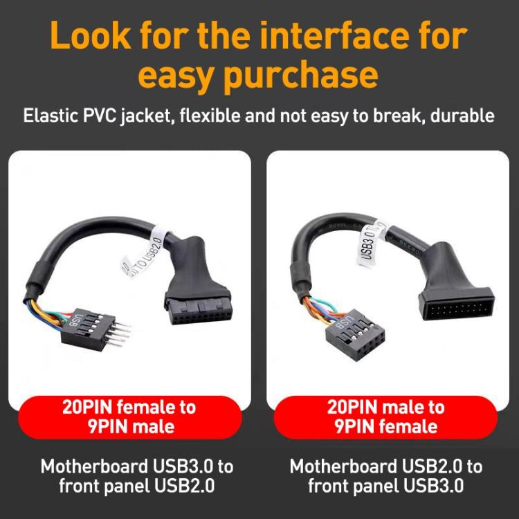 2pcs Computer Motherboard USB3.0 Adapter Cable(9 Pin Male to 20 Pin Female) - USB 3.0 by buy2fix | Online Shopping UK | buy2fix