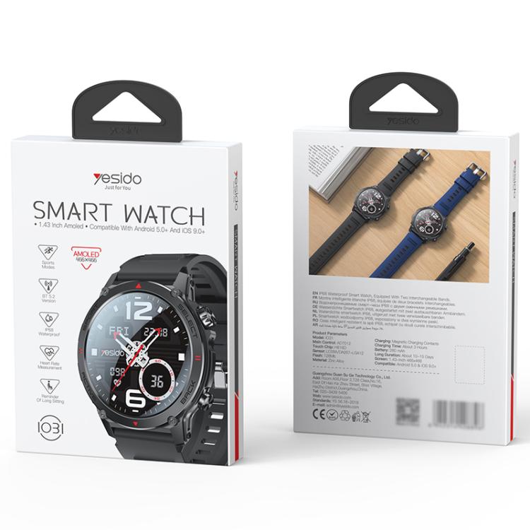 Yesido IO31 1.43 inch AMOLED Screen Smart Watch Support BT Call / Heart Rate(Black) - Smart Watches by Yesido | Online Shopping UK | buy2fix