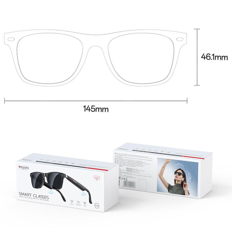 Yesido IO35 Smart Music Glasses IP54 Waterproof Support BT Call(Black) - Smart Glasses by Yesido | Online Shopping UK | buy2fix