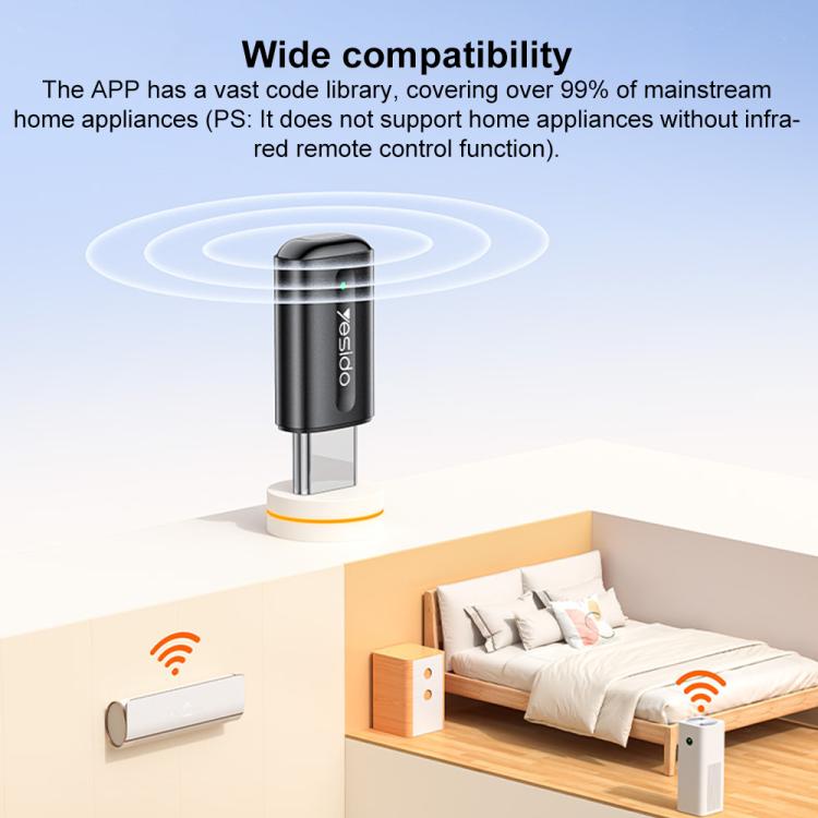 Yesido EC26L 8 Pin Mobile Phone Smart Remote Control Infrared Transmitter(Black) - Phone Remote Control by Yesido | Online Shopping UK | buy2fix