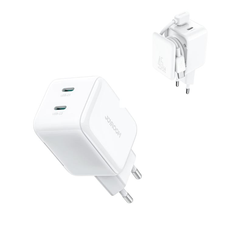 JOYROOM TCL05 45W GaN Dual USB-C / Type-C Port Mini Charger, with Cable, Plug:EU Plug(White) - USB Charger by JOYROOM | Online Shopping UK | buy2fix
