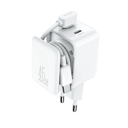 JOYROOM TCL05 45W GaN Dual USB-C / Type-C Port Mini Charger, with Cable, Plug:EU Plug(White) - USB Charger by JOYROOM | Online Shopping UK | buy2fix