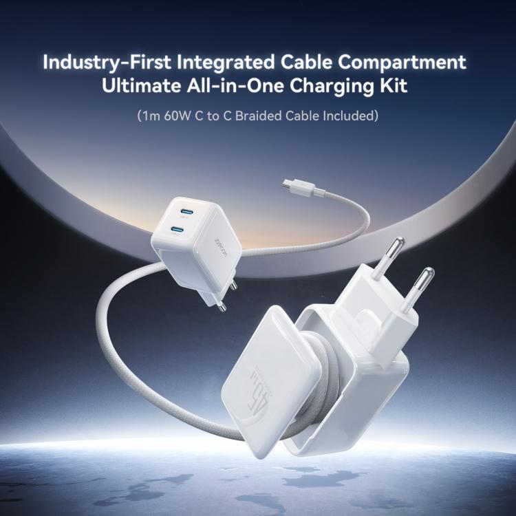 JOYROOM TCL05 45W GaN Dual USB-C / Type-C Port Mini Charger, with Cable, Plug:EU Plug(White) - USB Charger by JOYROOM | Online Shopping UK | buy2fix