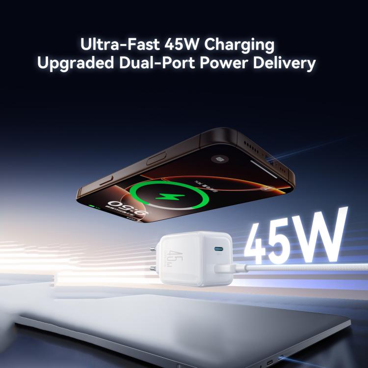 JOYROOM TCL05 45W GaN Dual USB-C / Type-C Port Mini Charger, with Cable, Plug:EU Plug(White) - USB Charger by JOYROOM | Online Shopping UK | buy2fix