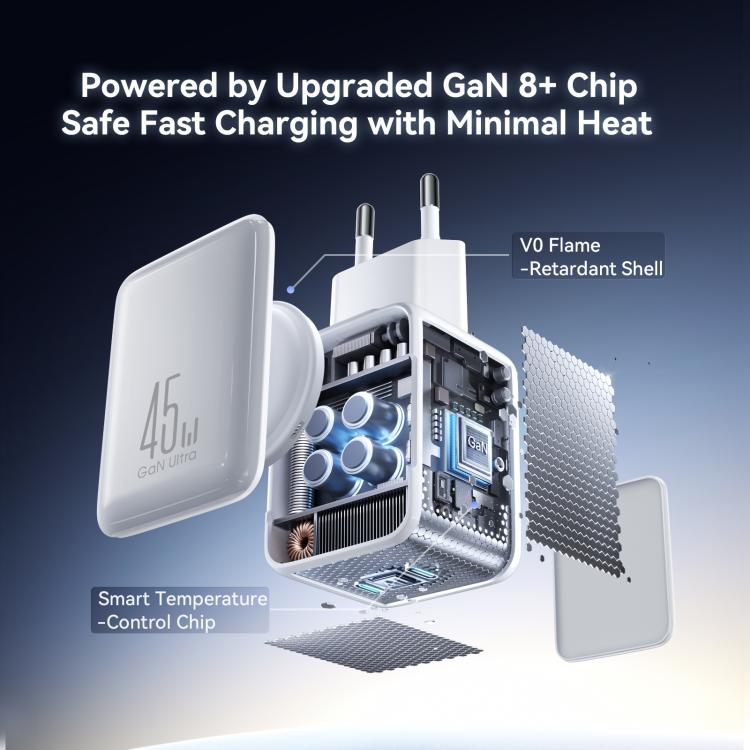 JOYROOM TCL05 45W GaN Dual USB-C / Type-C Port Mini Charger, with Cable, Plug:EU Plug(White) - USB Charger by JOYROOM | Online Shopping UK | buy2fix