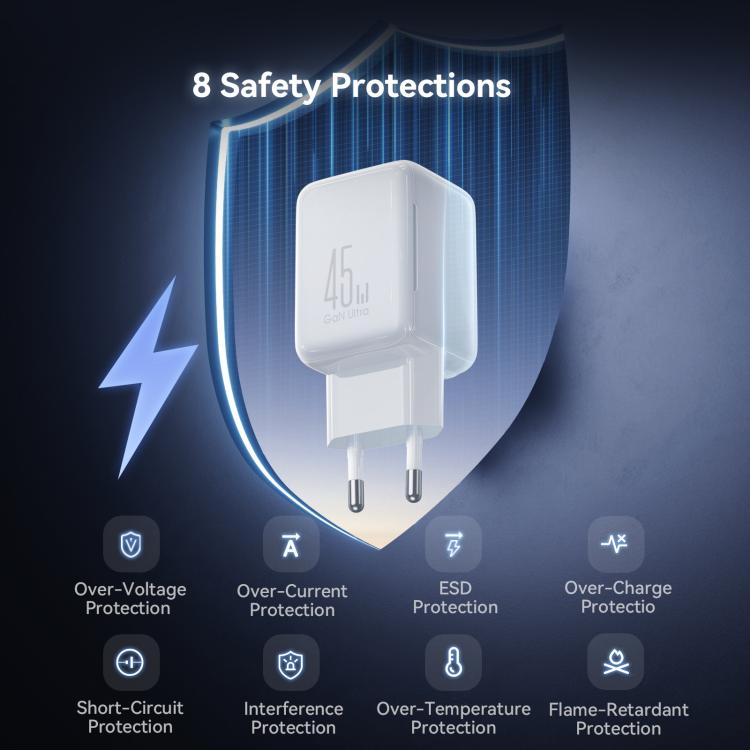 JOYROOM TCL05 45W GaN Dual USB-C / Type-C Port Mini Charger, with Cable, Plug:EU Plug(White) - USB Charger by JOYROOM | Online Shopping UK | buy2fix