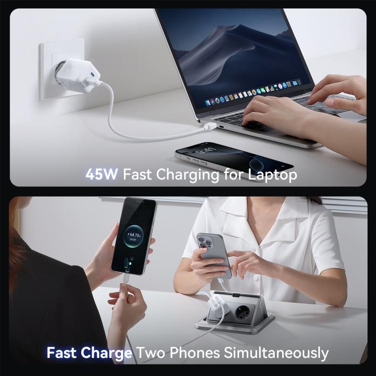 JOYROOM TCL05 45W GaN Dual USB-C / Type-C Port Mini Charger, with Cable, Plug:EU Plug(White) - USB Charger by JOYROOM | Online Shopping UK | buy2fix