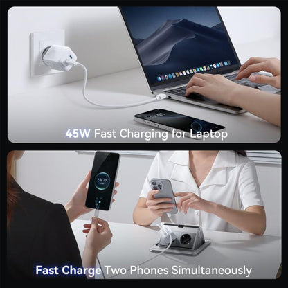 JOYROOM TCL05 45W GaN Dual USB-C / Type-C Port Mini Charger, with Cable, Plug:EU Plug(White) - USB Charger by JOYROOM | Online Shopping UK | buy2fix