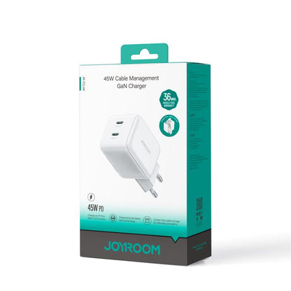 JOYROOM TCL05 45W GaN Dual USB-C / Type-C Port Mini Charger, with Cable, Plug:EU Plug(White) - USB Charger by JOYROOM | Online Shopping UK | buy2fix