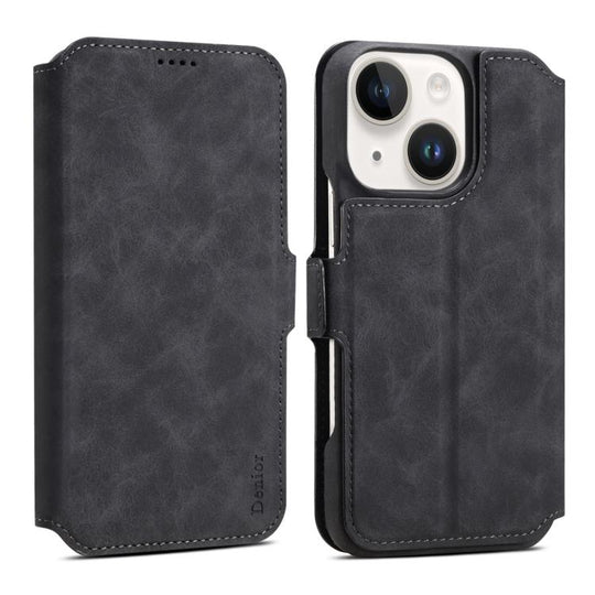 For iPhone 15 Plus Denior B07 MagSafe Detachable Leather Phone Case(Black)