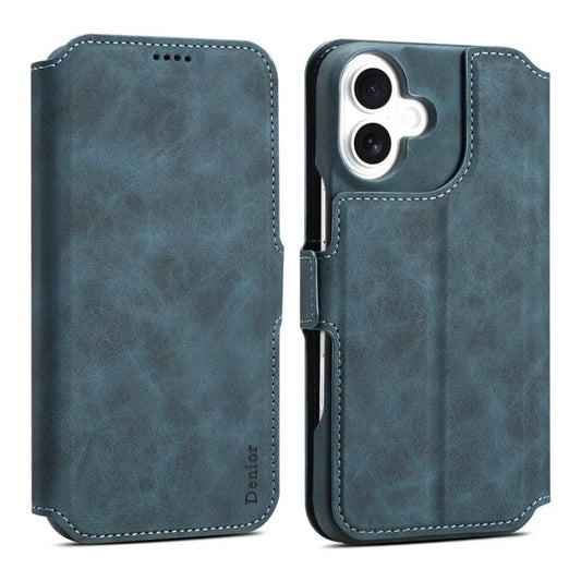 For iPhone 16 Denior B07 MagSafe Detachable Leather Phone Case(Blue) - iPhone 16 Cases by Denior | Online Shopping UK | buy2fix
