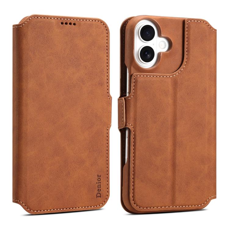For iPhone 16 Denior B07 MagSafe Detachable Leather Phone Case(Brown) - iPhone 16 Cases by Denior | Online Shopping UK | buy2fix