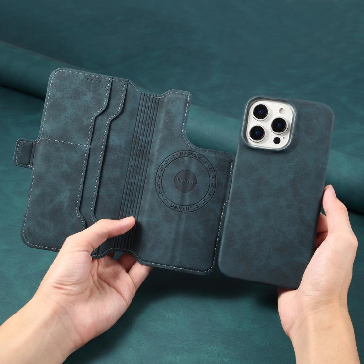For iPhone 16 Plus Denior B07 MagSafe Detachable Leather Phone Case(Blue) - iPhone 16 Plus Cases by Denior | Online Shopping UK | buy2fix