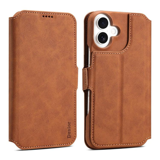 For iPhone 16 Plus Denior B07 MagSafe Detachable Leather Phone Case(Brown) - iPhone 16 Plus Cases by Denior | Online Shopping UK | buy2fix