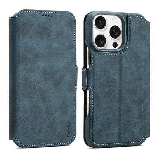 For iPhone 16 Pro Denior B07 MagSafe Detachable Leather Phone Case(Blue)