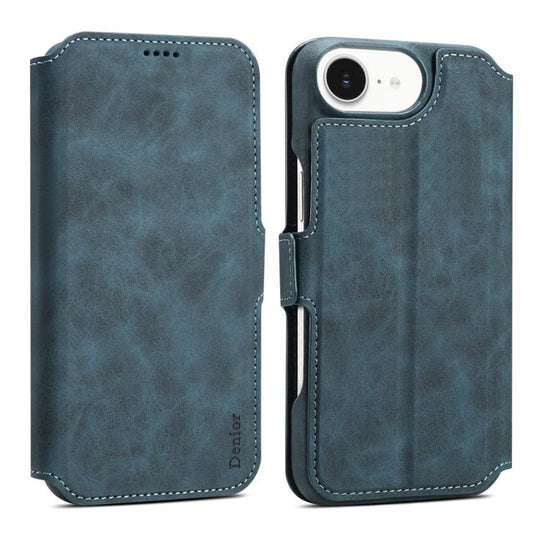 For iPhone 17e / 16e Denior B07 MagSafe Detachable Leather Phone Case(Blue)