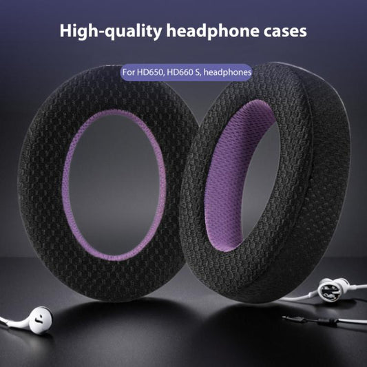 2pcs Snap-on Weaving Mesh Replacement Earpads For Sennheiser HD650 / HD660 S / HD600 / HD6XX / HD58X / HD580 / HD565 / HD545 / HD535(Black Purple) - Earmuff & Pad by buy2fix | Online Shopping UK | buy2fix