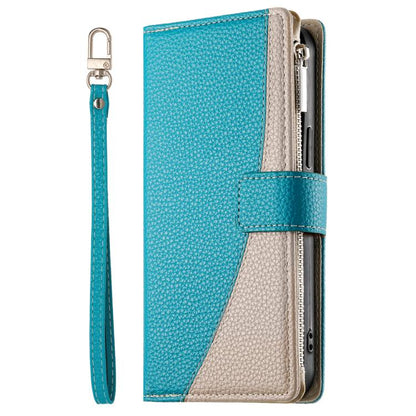 For Google Pixel 9 Pro XL / Pixel 10 Pro XL Stitching Multi-card Zipper Wallet Leather Phone Case with Short Strap(Blue) - Google Cases by buy2fix | Online Shopping UK | buy2fix