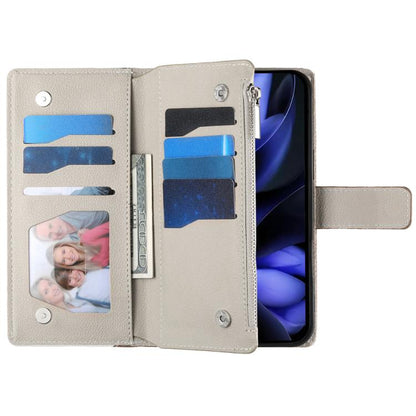 For Google Pixel 9 Pro XL / Pixel 10 Pro XL Stitching Multi-card Zipper Wallet Leather Phone Case with Short Strap(White) - Google Cases by buy2fix | Online Shopping UK | buy2fix