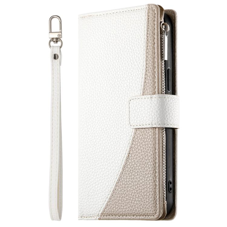 For Google Pixel 9 / 9 Pro / 10 / 10 Pro Stitching Multi-card Zipper Wallet Leather Phone Case with Short Strap(White) - Google Cases by buy2fix | Online Shopping UK | buy2fix