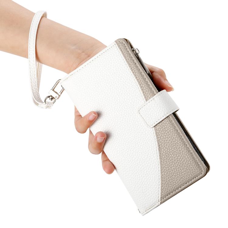 For Google Pixel 9 / 9 Pro / 10 / 10 Pro Stitching Multi-card Zipper Wallet Leather Phone Case with Short Strap(White) - Google Cases by buy2fix | Online Shopping UK | buy2fix