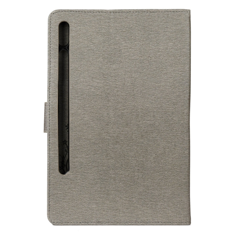 For Samsung Galaxy Tab S8 / Galaxy Tab S7 T870 / T875 Butterfly Flower Embossing Pattern Horizontal Flip Leather Case with Holder & Card Slots & Wallet(Grey) by buy2fix