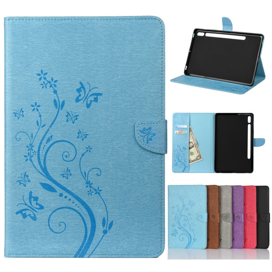 For Samsung Galaxy Tab S8 / Galaxy Tab S7 T870 / T875 Butterfly Flower Embossing Pattern Horizontal Flip Leather Case with Holder & Card Slots & Wallet(Blue) by buy2fix