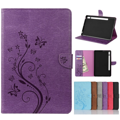 For Samsung Galaxy Tab S8 / Galaxy Tab S7 T870 / T875 Butterfly Flower Embossing Pattern Horizontal Flip Leather Case with Holder & Card Slots & Wallet(Purple) by buy2fix