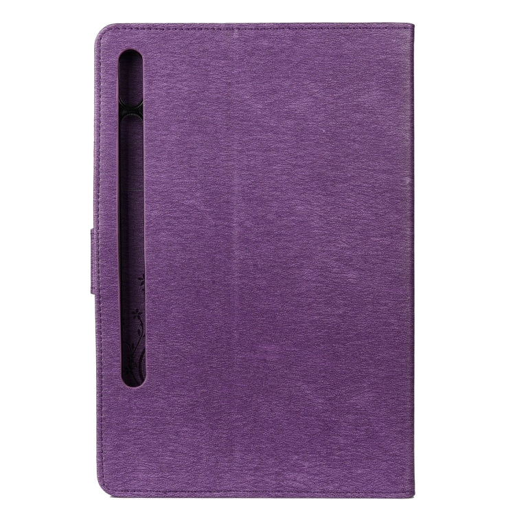 For Samsung Galaxy Tab S8 / Galaxy Tab S7 T870 / T875 Butterfly Flower Embossing Pattern Horizontal Flip Leather Case with Holder & Card Slots & Wallet(Purple) by buy2fix