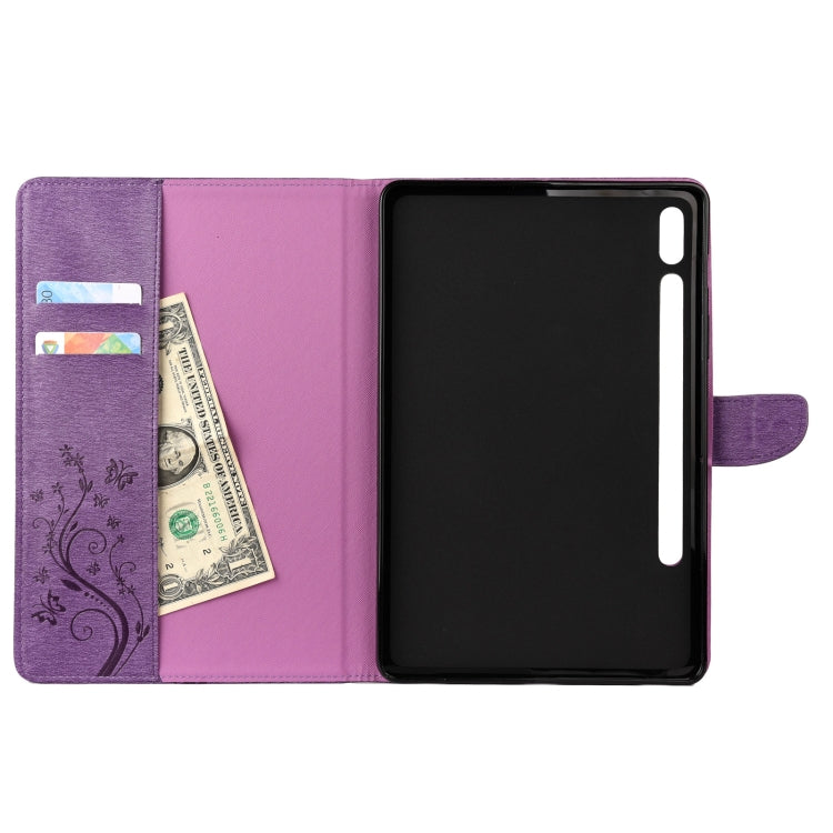 For Samsung Galaxy Tab S8 / Galaxy Tab S7 T870 / T875 Butterfly Flower Embossing Pattern Horizontal Flip Leather Case with Holder & Card Slots & Wallet(Purple) by buy2fix