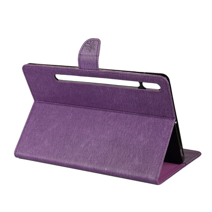 For Samsung Galaxy Tab S8 / Galaxy Tab S7 T870 / T875 Butterfly Flower Embossing Pattern Horizontal Flip Leather Case with Holder & Card Slots & Wallet(Purple) by buy2fix