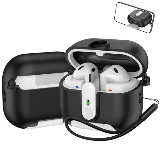For Samsung Galaxy Buds3 / Buds3 Pro One-piece Holder Wireless Earphones Case with Lanyard(Black White)