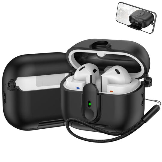 For Samsung Galaxy Buds3 / Buds3 Pro One-piece Holder Wireless Earphones Case with Lanyard(Black)