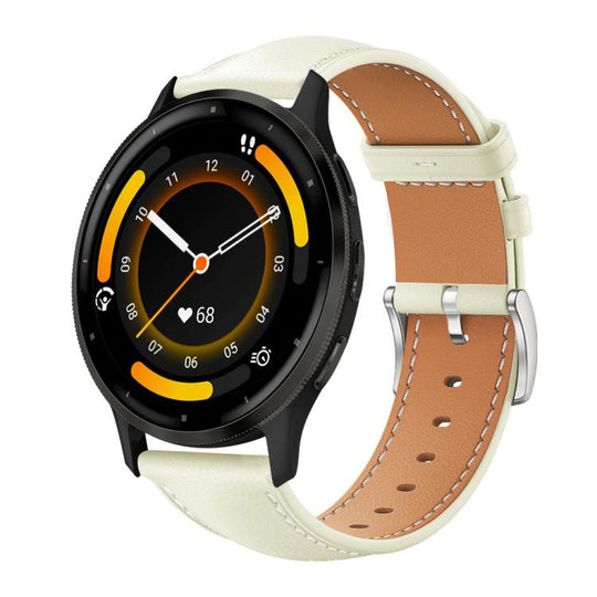 22mm For Garmin Venu 3 / vivoactive4 xDfind Flat Head Black Shark Fine Grain Leather Watch Band(Creamy White)
