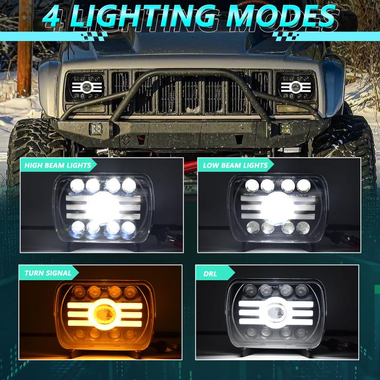 Y19 H4 7 inch Car Sun Style Square Modified Headlight for Jeep Wrangler(Black) - LED Headlamps by buy2fix | Online Shopping UK | buy2fix