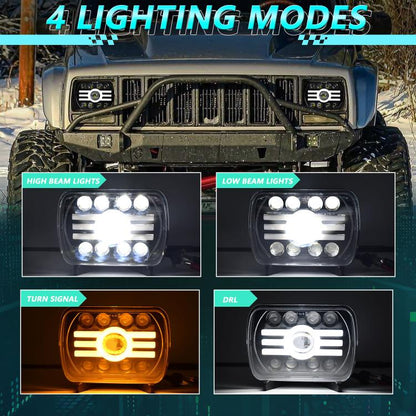 Y19 H4 7 inch Car Sun Style Square Modified Headlight for Jeep Wrangler(Black) - LED Headlamps by buy2fix | Online Shopping UK | buy2fix