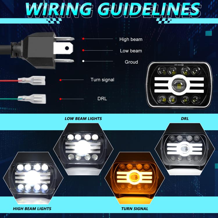 Y19 H4 7 inch Car Sun Style Square Modified Headlight for Jeep Wrangler(Black) - LED Headlamps by buy2fix | Online Shopping UK | buy2fix