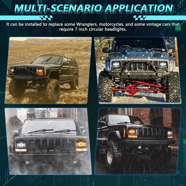 Y19 H4 7 inch Car Sun Style Square Modified Headlight for Jeep Wrangler(Black) - LED Headlamps by buy2fix | Online Shopping UK | buy2fix