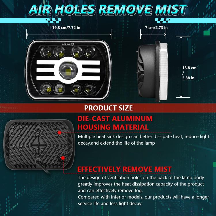 Y19 H4 7 inch Car Sun Style Square Modified Headlight for Jeep Wrangler(Black) - LED Headlamps by buy2fix | Online Shopping UK | buy2fix