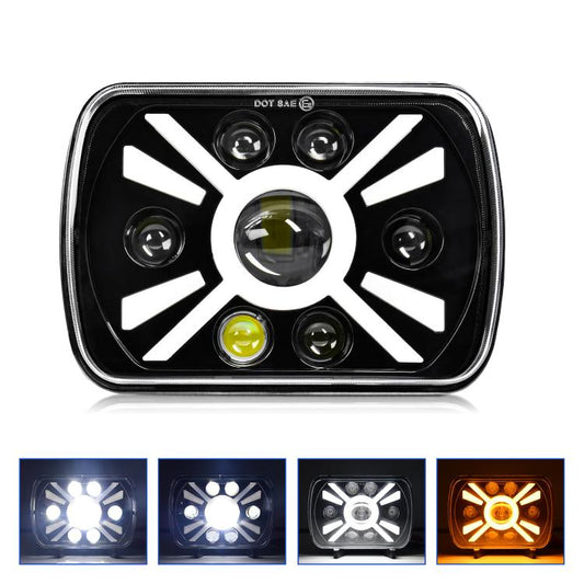 Y23 H4 7 inch Car Seven-bead Sun Style Square Modified Headlight for Jeep Wrangler(Black) - LED Headlamps by buy2fix | Online Shopping UK | buy2fix