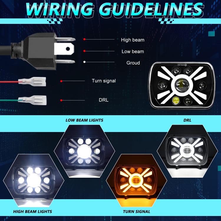 Y23 H4 7 inch Car Seven-bead Sun Style Square Modified Headlight for Jeep Wrangler(Black) - LED Headlamps by buy2fix | Online Shopping UK | buy2fix